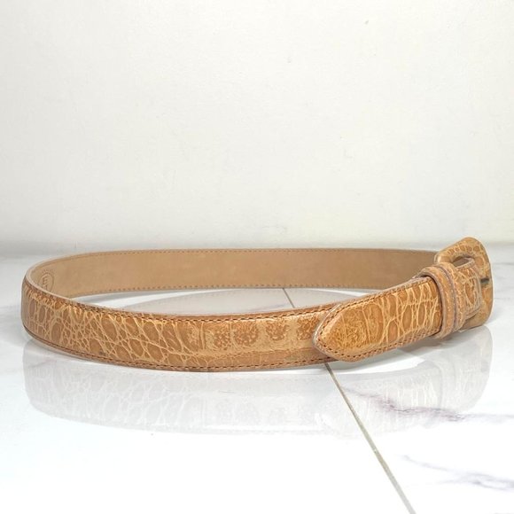 Ender Murat Beige Tan Imported Alligator Grain Calfskin Embossed Belt USA S - Picture 4 of 9